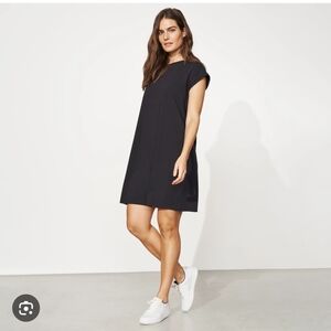 Eileen Fisher Black Crew Neck T Shirt Dress Cap Sleeve 100% Organic Cotton